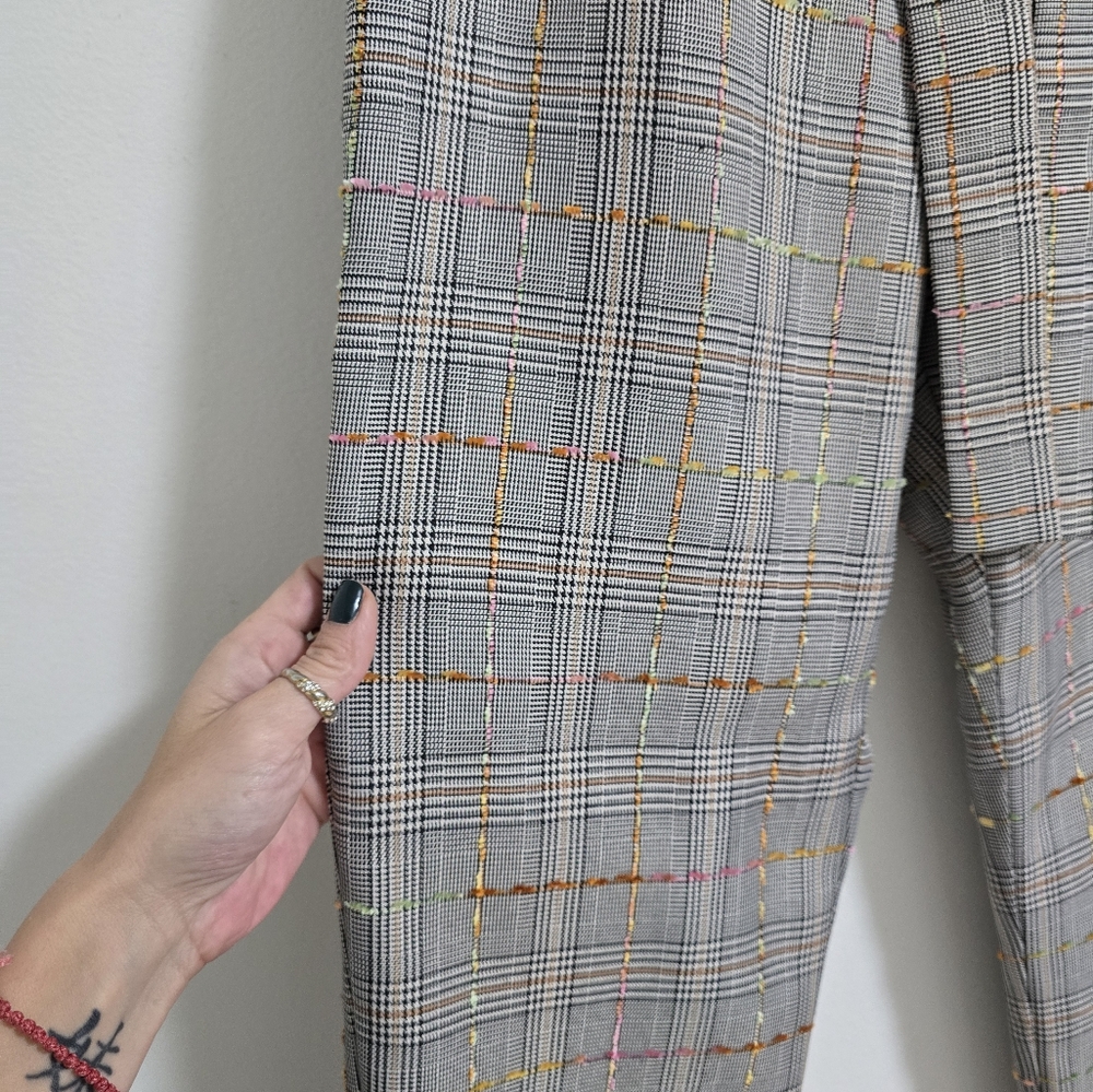 Amanda Uprichard plaid gray textured high rise straight leg pants size S - Picture 3 of 7